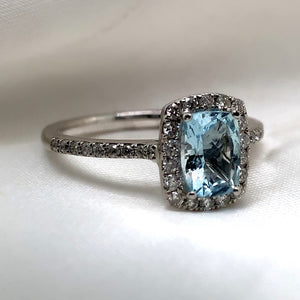 "Allure" - Oval Cushion Aquamarine Ring with Round Brilliant Diamonds - Gemstone Ring - Ebony Jewellery Chichester - Bespoke by Ebony