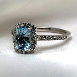 "Allure" - Oval Cushion Aquamarine Ring with Round Brilliant Diamonds - Gemstone Ring - Ebony Jewellery Chichester - Bespoke by Ebony