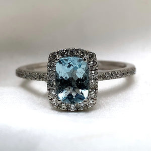 "Allure" - Oval Cushion Aquamarine Ring with Round Brilliant Diamonds - Gemstone Ring - Ebony Jewellery Chichester - Bespoke by Ebony