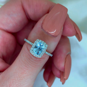"Allure" - Oval Cushion Aquamarine Ring with Round Brilliant Diamonds - Gemstone Ring - Ebony Jewellery Chichester - Bespoke by Ebony