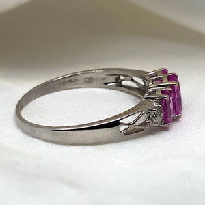 "Darling" - Unique Trilogy Ring with Pink Oval Sapphires with Diamond Shoulders in White Gold - Unique Ring - Ebony Jewellery Chichester - Bespoke by Ebony