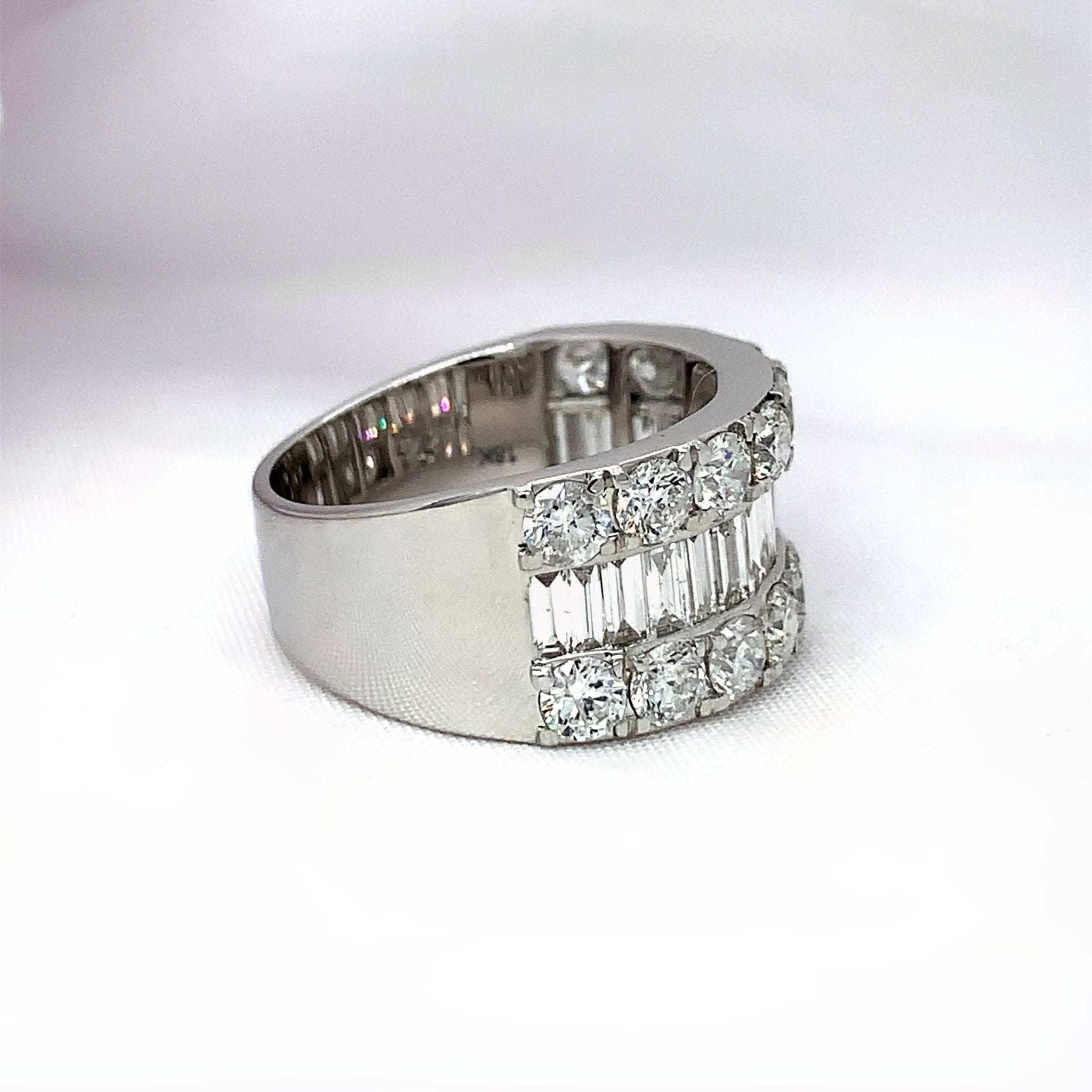 "Adele" - White Gold Half-Eternity Baguette - Emerald and Round Brilliant Cut Diamond Engagement Ring - Engagement Ring - Ebony Jewellery Chichester - Bespoke by Ebony