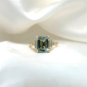 "Angelina" - Step Cut Green Amethyst Unique Ring set in 9ct Yellow Gold - Unique Ring - Ebony Jewellery Chichester - Bespoke by Ebony