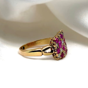 "Anthea" - Antique Set Ruby Cluster Unique Engagement Ring in 18ct Yellow Gold- Unique Ring - Ebony Jewellery Chichester - Bespoke by Ebony