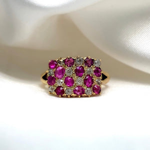 "Anthea" - Antique Set Ruby Cluster Unique Engagement Ring in 18ct Yellow Gold- Unique Ring - Ebony Jewellery Chichester - Bespoke by Ebony