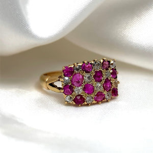 "Anthea" - Antique Set Ruby Cluster Unique Engagement Ring in 18ct Yellow Gold- Unique Ring - Ebony Jewellery Chichester - Bespoke by Ebony