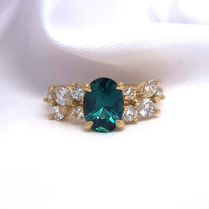 "Aphrodite" - Floral Inspired Oval Teal Sapphire Unique Ring in 18ct Yellow Gold - Unique Ring - Ebony Jewellery Chichester - Bespoke by Ebony