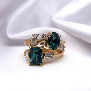 "Aphrodite" - Floral Inspired Oval Teal Sapphire Unique Ring in 18ct Yellow Gold - Unique Ring - Ebony Jewellery Chichester - Bespoke by Ebony