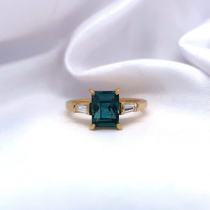 "Artemis" - Art Deco Trilogy Unique Ring in Sapphire, Emerald and Diamond set in 18ct Yellow Gold - Unique Ring - Ebony Jewellery Chichester - Bespoke by Ebony