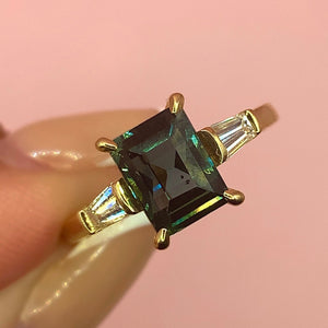 "Artemis" - Art Deco Trilogy Unique Ring in Sapphire, Emerald and Diamond set in 18ct Yellow Gold - Unique Ring - Ebony Jewellery Chichester - Bespoke by Ebony