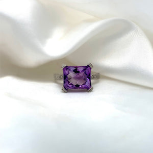 "Bellatrix" - Facated Purple Amethyst Solitaire Unique Engagement Ring in 9ct White Gold - Unique Ring - Ebony Jewellery Chichester - Bespoke by Ebony