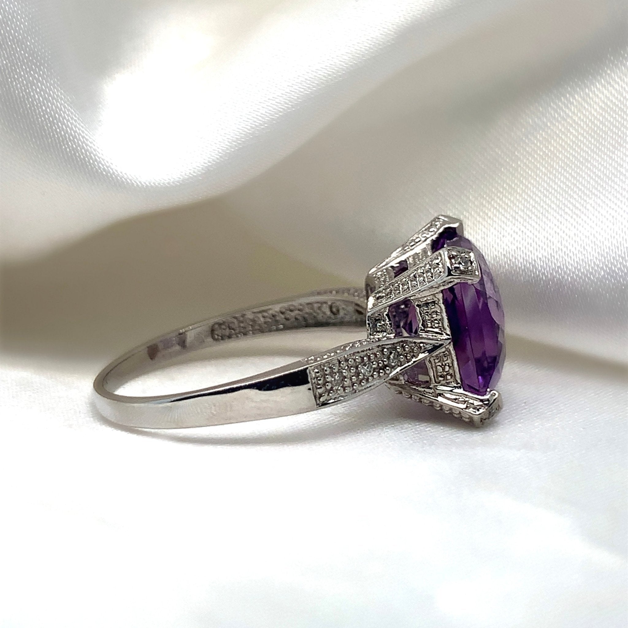 "Bellatrix" - Facated Purple Amethyst Solitaire Unique Engagement Ring in 9ct White Gold - Unique Ring - Ebony Jewellery Chichester - Bespoke by Ebony