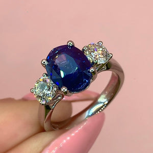 "Celine" - Oval Sapphire Unique Ring Flanked by Glimmering Diamonds set in Platinum - Unique Ring - Ebony Jewellery Chichester - Bespoke by Ebony