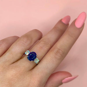 "Celine" - Oval Sapphire Unique Ring Flanked by Glimmering Diamonds set in Platinum - Unique Ring - Ebony Jewellery Chichester - Bespoke by Ebony