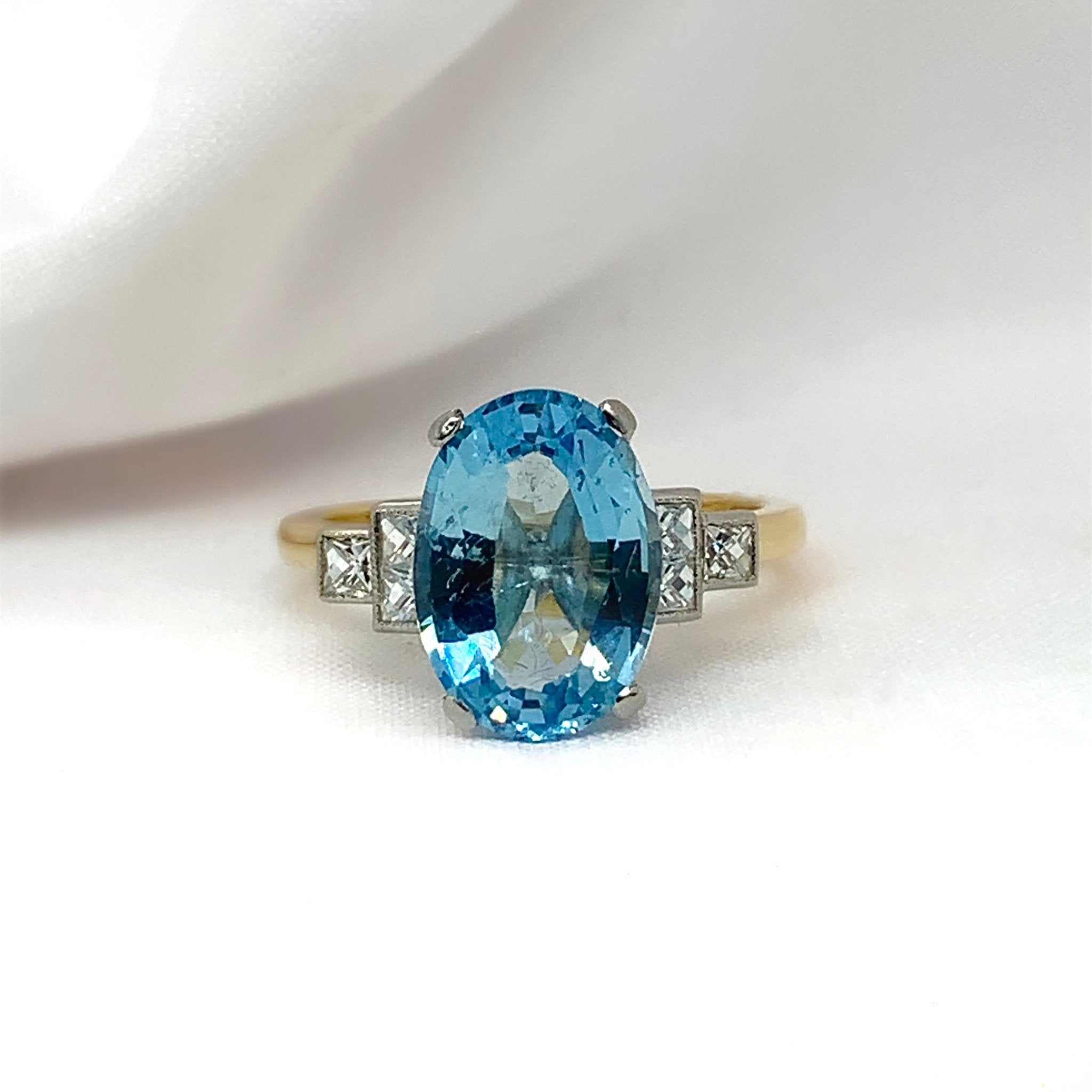 "Claudine" - Oval Aquamarine Unique Engagement Ring with Diamond Shoulders in 18ct Yellow Gold - Unique Ring - Ebony Jewellery Chichester - Bespoke by Ebony