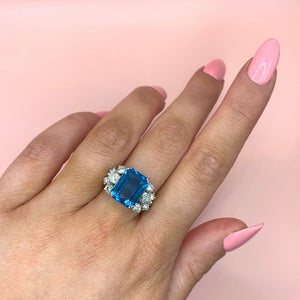 "Eléa" - Emerald Cut Aquamarine Unique Engagement Ring with variety Diamond Shoulders set in 18ct White Gold - Unique Ring - Ebony Jewellery Chichester - Bespoke by Ebony