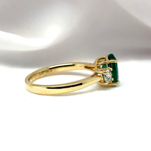 "Emmeline" - Oval Emerald Unique Engagement Ring with Diamond Shoulders in 18ct Yellow Gold - Unique Ring - Ebony Jewellery Chichester - Bespoke by Ebony