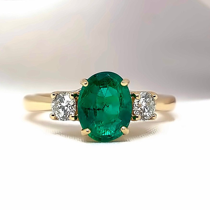 "Emmeline" - Oval Emerald Unique Engagement Ring with Diamond Shoulders in 18ct Yellow Gold - Unique Ring - Ebony Jewellery Chichester - Bespoke by Ebony