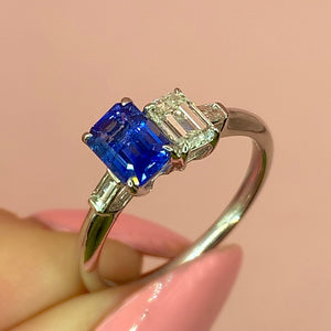 "Estelle" - Dual Stone Unique Engagement Ring (Sapphire & Diamond) set in 18ct White Gold - Unique Ring - Ebony Jewellery Chichester - Bespoke by Ebony