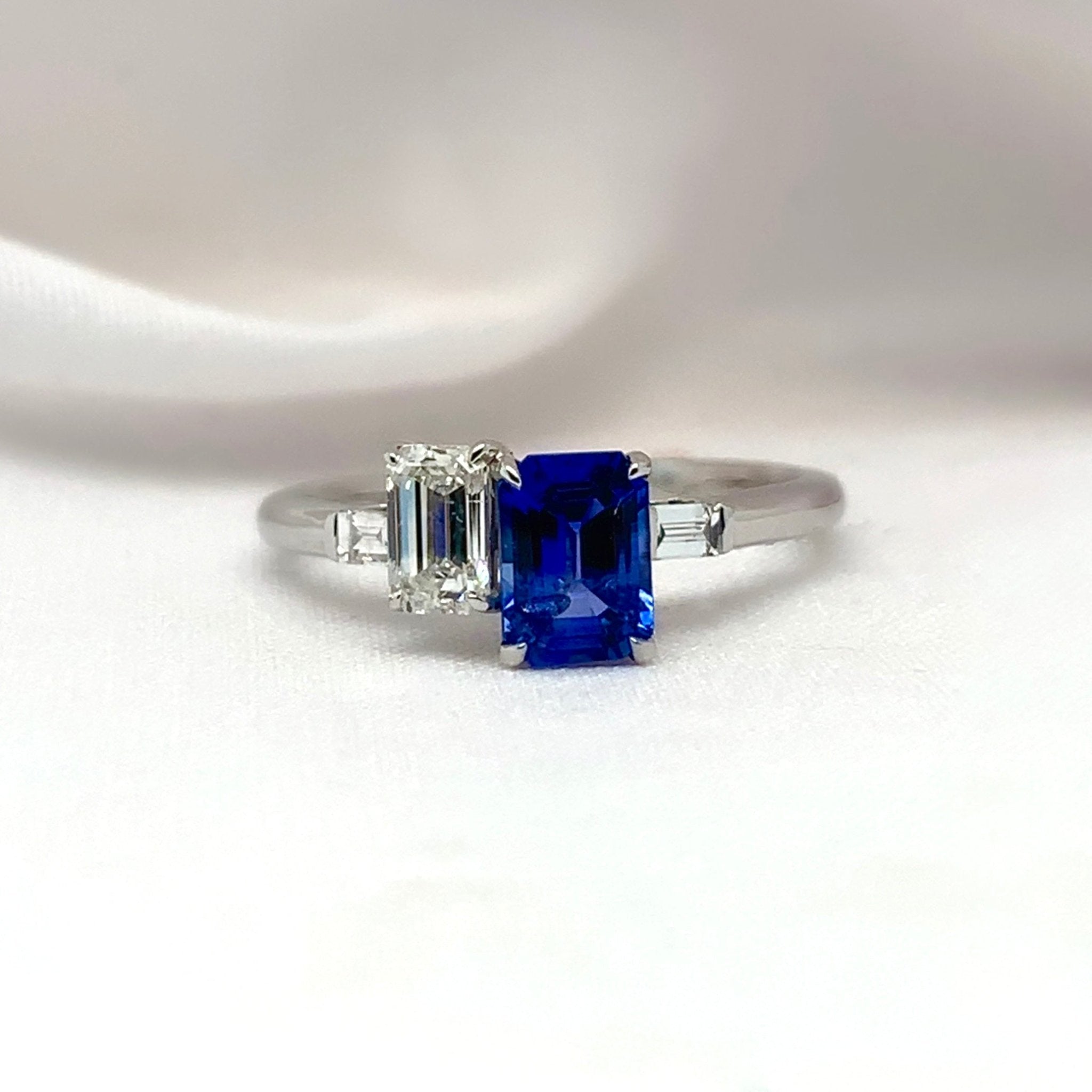 "Estelle" - Dual Stone Unique Engagement Ring (Sapphire & Diamond) set in 18ct White Gold - Unique Ring - Ebony Jewellery Chichester - Bespoke by Ebony