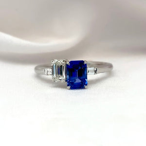 "Estelle" - Dual Stone Unique Engagement Ring (Sapphire & Diamond) set in 18ct White Gold - Unique Ring - Ebony Jewellery Chichester - Bespoke by Ebony