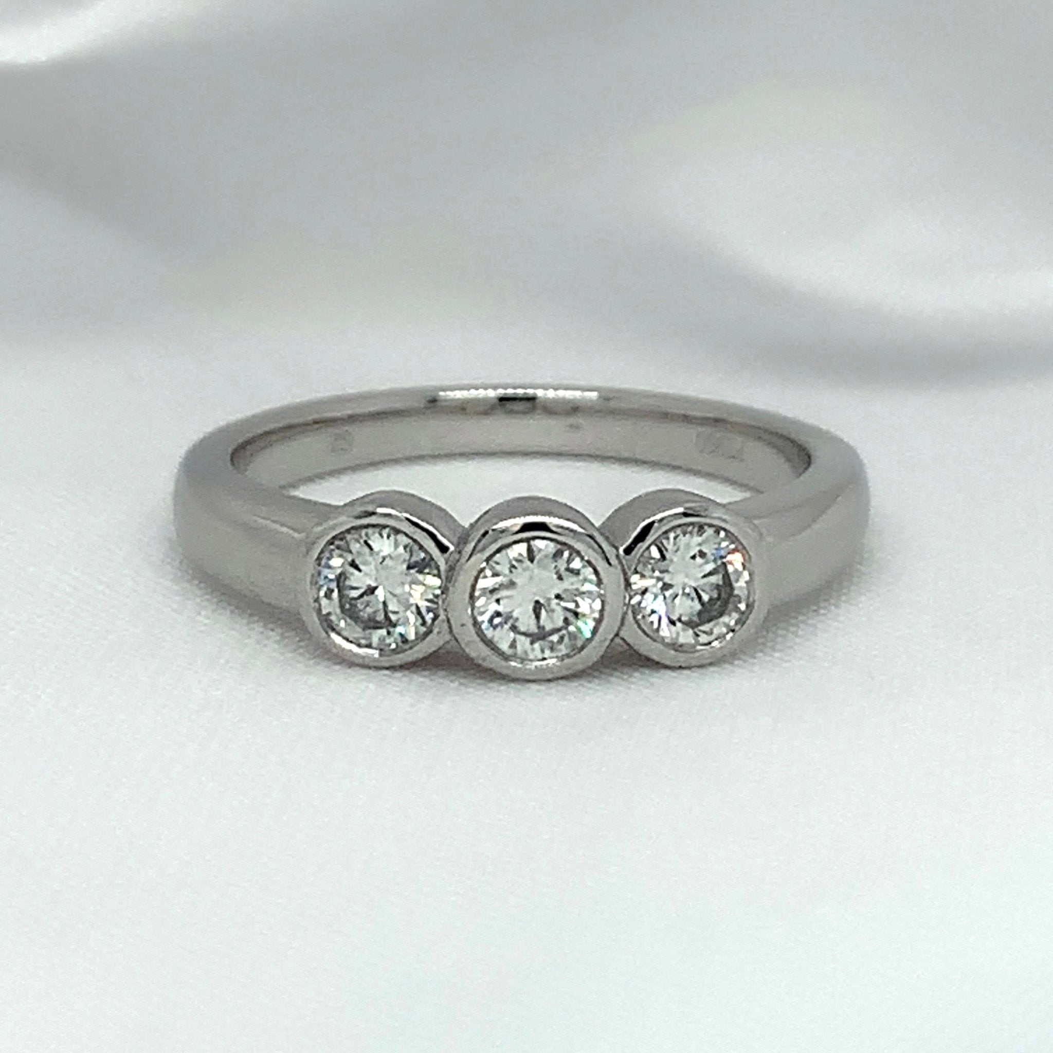 "Evelynn" - Trilogy Round Brilliant Diamond Rubover Set Diamond Ring in Gold or Platinum - Engagement Ring - Ebony Jewellery Chichester - Bespoke by Ebony