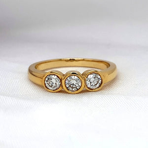 "Evelynn" - Trilogy Round Brilliant Diamond Rubover Set Diamond Ring in Gold or Platinum - Engagement Ring - Ebony Jewellery Chichester - Bespoke by Ebony