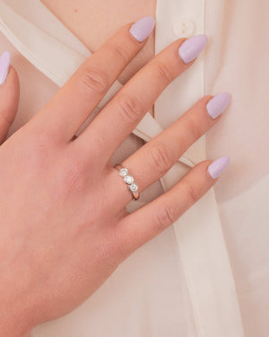 "Evelynn" - Trilogy Round Brilliant Diamond Rubover Set Diamond Ring in Gold or Platinum - Engagement Ring - Ebony Jewellery Chichester - Bespoke by Ebony