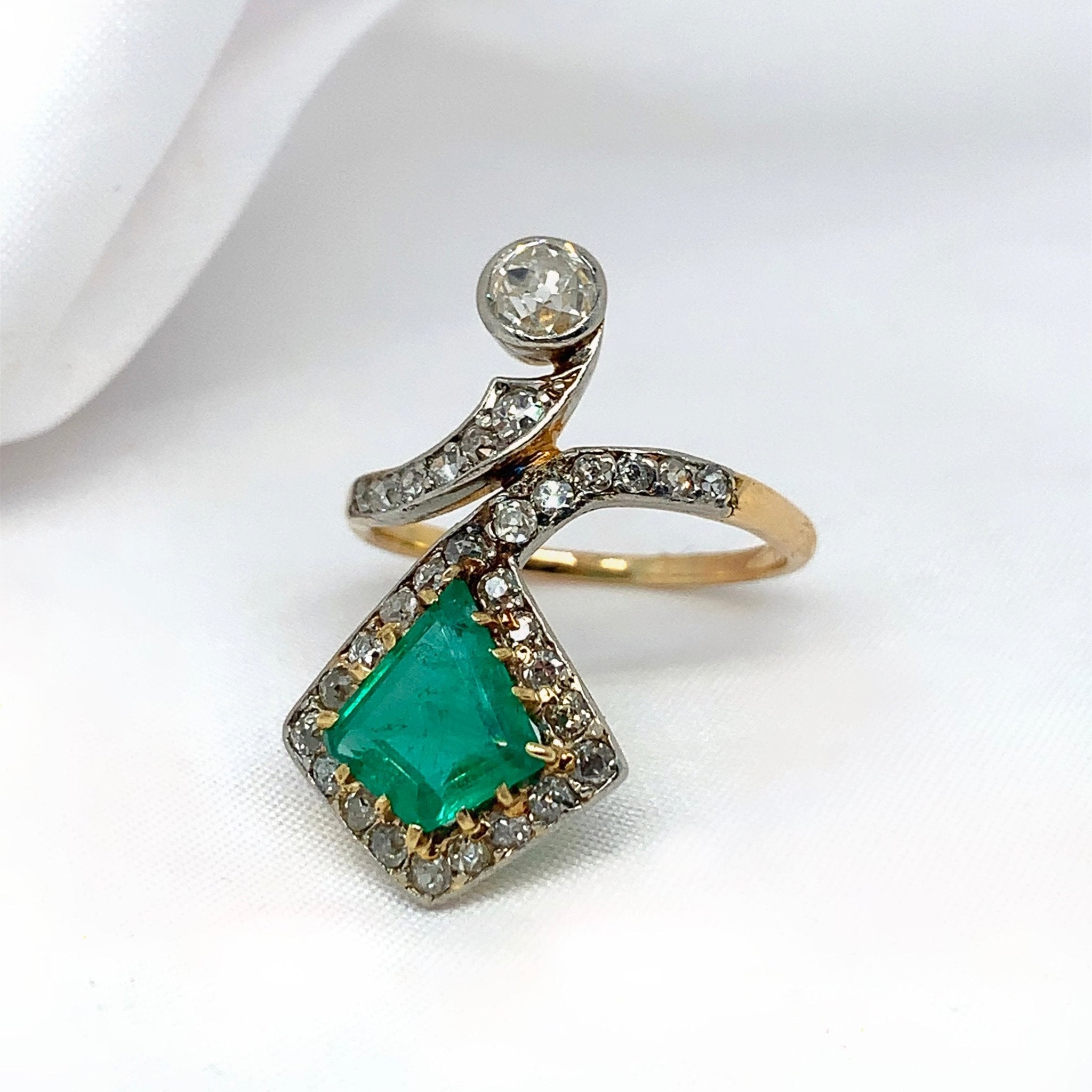 "Genevieve" - Trillion Cut Emerald Unique Ring set in a 18ct Yellow Gold Band - Unique Ring - Ebony Jewellery Chichester - Bespoke by Ebony