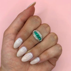 "Gweneth" - 1930s Art Deco Emerald and Diamond Unique Ring set in 18ct White Gold - Unique Ring - Ebony Jewellery Chichester - Bespoke by Ebony