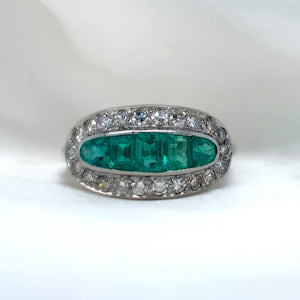 "Gweneth" - 1930s Art Deco Emerald and Diamond Unique Ring set in 18ct White Gold - Unique Ring - Ebony Jewellery Chichester - Bespoke by Ebony