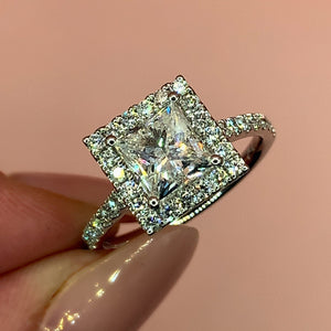 "Isabella" - Princess Cut Square Cluster Engagement Ring with Diamond Shoulders in Platinum Pave Set - Engagement Ring - Ebony Jewellery Chichester - Bespoke by Ebony