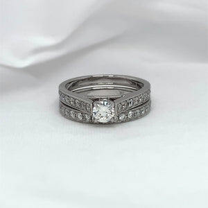 "Juliana" - Bridal Set - Solitaire 4 Claw Pave Set Diamond Engagement and Half-Eternity Engagement Ring - Engagement Ring - Ebony Jewellery Chichester - Bespoke by Ebony