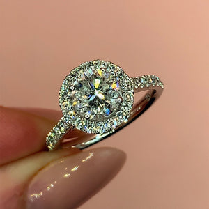 "Lya" - Round Brilliant Cut Diamond Engagement Ring in a Halo Set with a Pave Band - Engagement Ring - Ebony Jewellery Chichester - Bespoke by Ebony