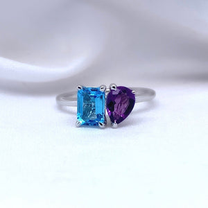 "Margaux" - Dual Stone (Amethyst & Aquamarine) Unique Ring set in 18ct White Gold - Unique Ring - Ebony Jewellery Chichester - Bespoke by Ebony