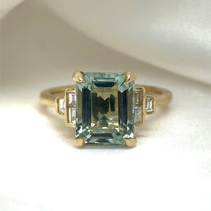 "Angelina" - Step Cut Green Amethyst Unique Ring set in 9ct Yellow Gold - Unique Ring - Ebony Jewellery Chichester - Bespoke by Ebony