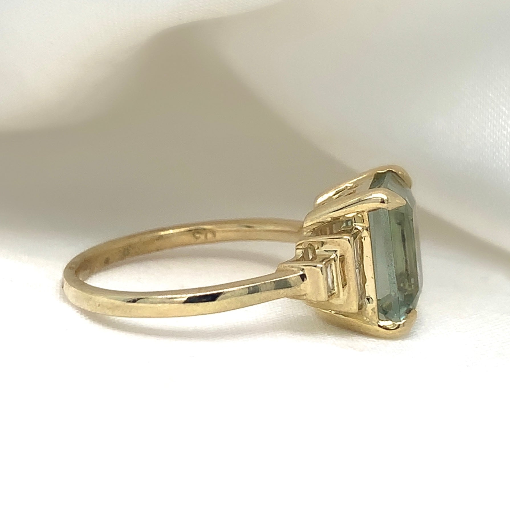 "Angelina" - Step Cut Green Amethyst Unique Ring set in 9ct Yellow Gold - Unique Ring - Ebony Jewellery Chichester - Bespoke by Ebony