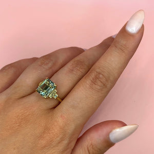 "Angelina" - Step Cut Green Amethyst Unique Ring set in 9ct Yellow Gold - Unique Ring - Ebony Jewellery Chichester - Bespoke by Ebony