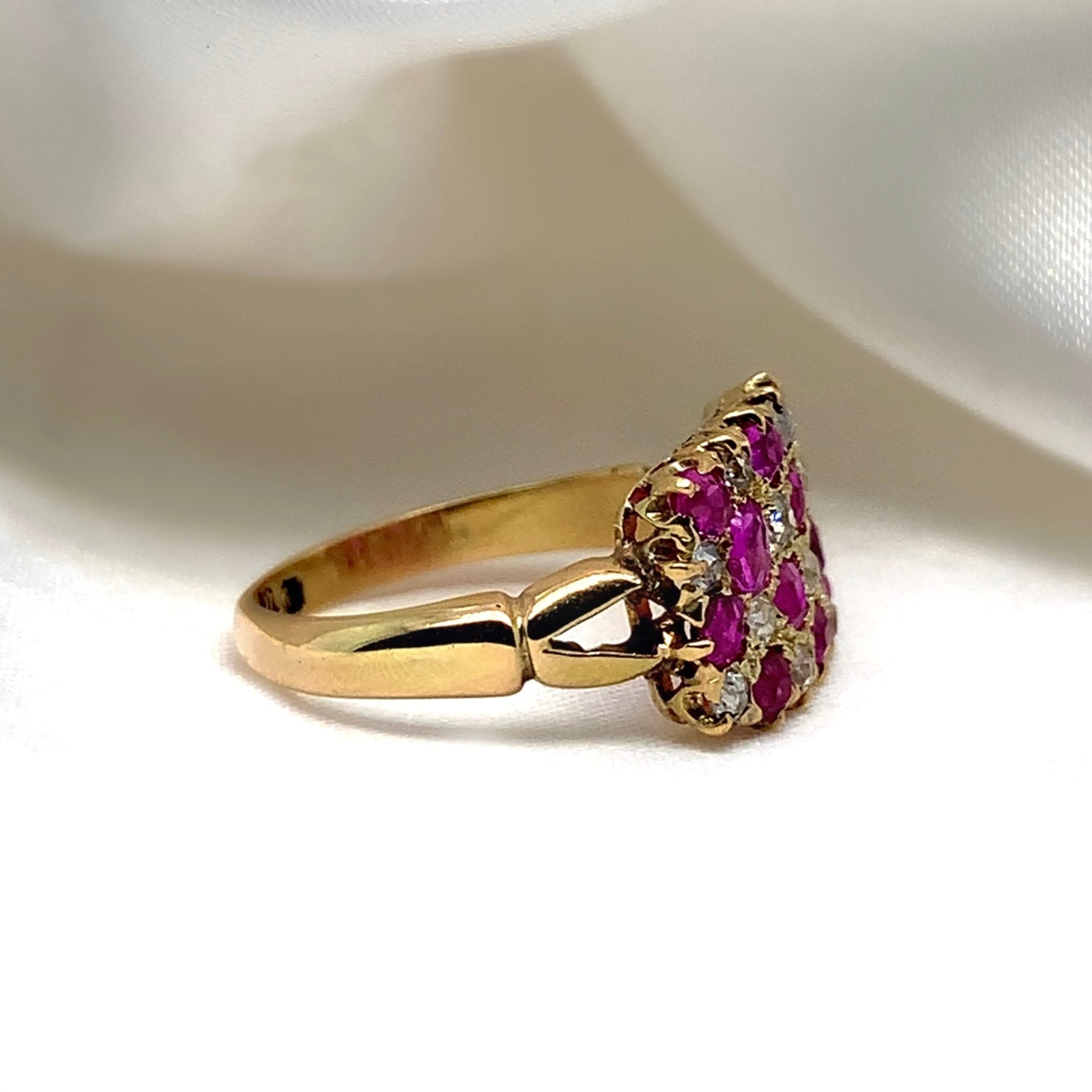 "Anthea" - Antique Set Ruby Cluster Unique Engagement Ring in 18ct Yellow Gold-  Unique Ring - Ebony Jewellery Chichester - Bespoke by Ebony
