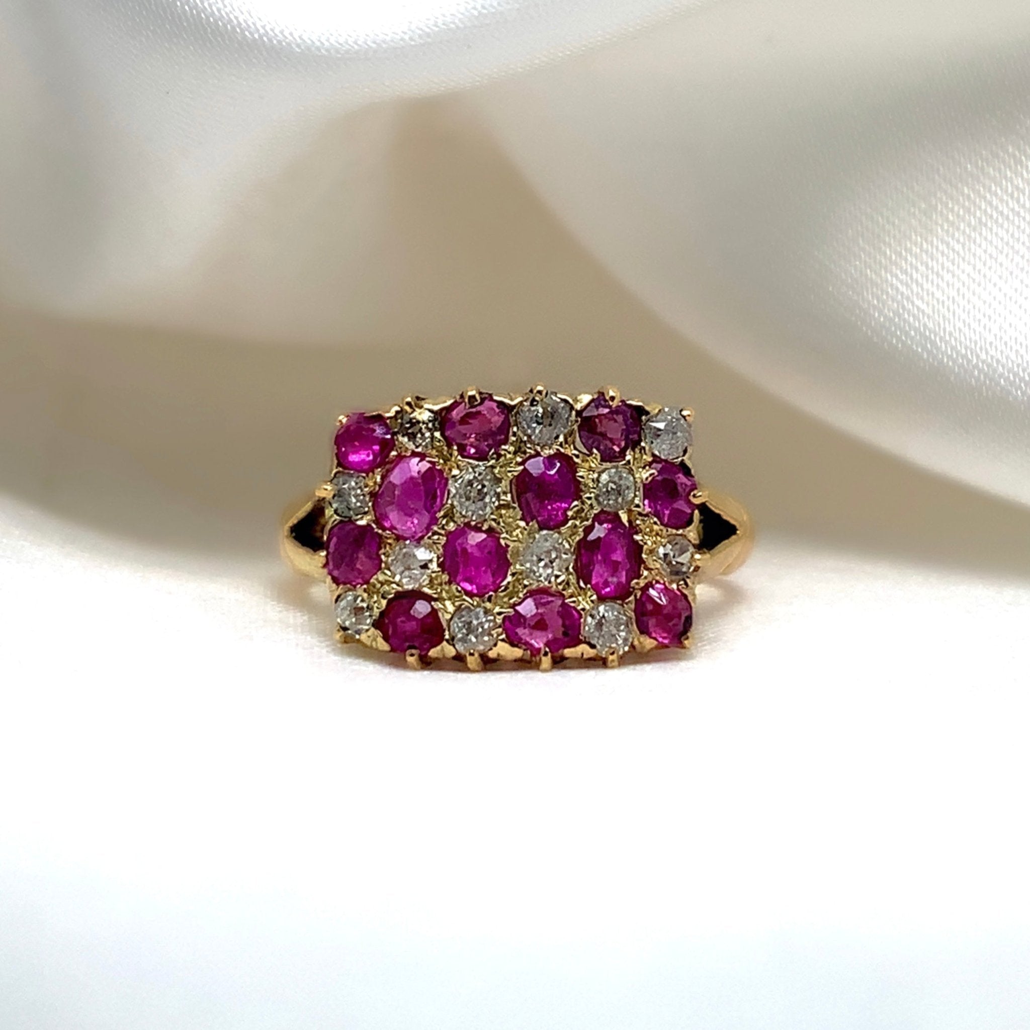 "Anthea" - Antique Set Ruby Cluster Unique Engagement Ring in 18ct Yellow Gold-  Unique Ring - Ebony Jewellery Chichester - Bespoke by Ebony