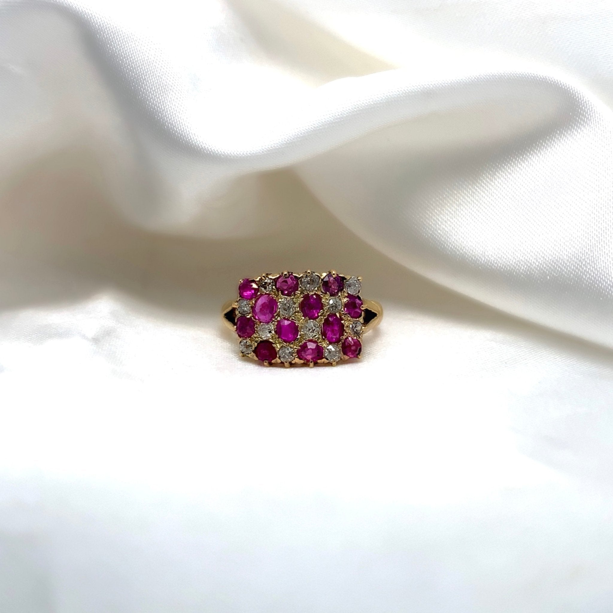 "Anthea" - Antique Set Ruby Cluster Unique Engagement Ring in 18ct Yellow Gold-  Unique Ring - Ebony Jewellery Chichester - Bespoke by Ebony