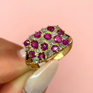 "Anthea" - Antique Set Ruby Cluster Unique Engagement Ring in 18ct Yellow Gold-  Unique Ring - Ebony Jewellery Chichester - Bespoke by Ebony