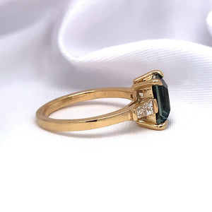 "Artemis" - Art Deco Trilogy Unique Ring in Sapphire, Emerald and Diamond set in 18ct Yellow Gold - Unique Ring - Ebony Jewellery Chichester - Bespoke by Ebony
