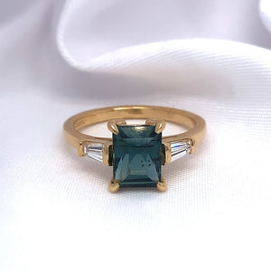 "Artemis" - Art Deco Trilogy Unique Ring in Sapphire, Emerald and Diamond set in 18ct Yellow Gold - Unique Ring - Ebony Jewellery Chichester - Bespoke by Ebony
