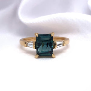 "Artemis" - Art Deco Trilogy Unique Ring in Sapphire, Emerald and Diamond set in 18ct Yellow Gold - Unique Ring - Ebony Jewellery Chichester - Bespoke by Ebony