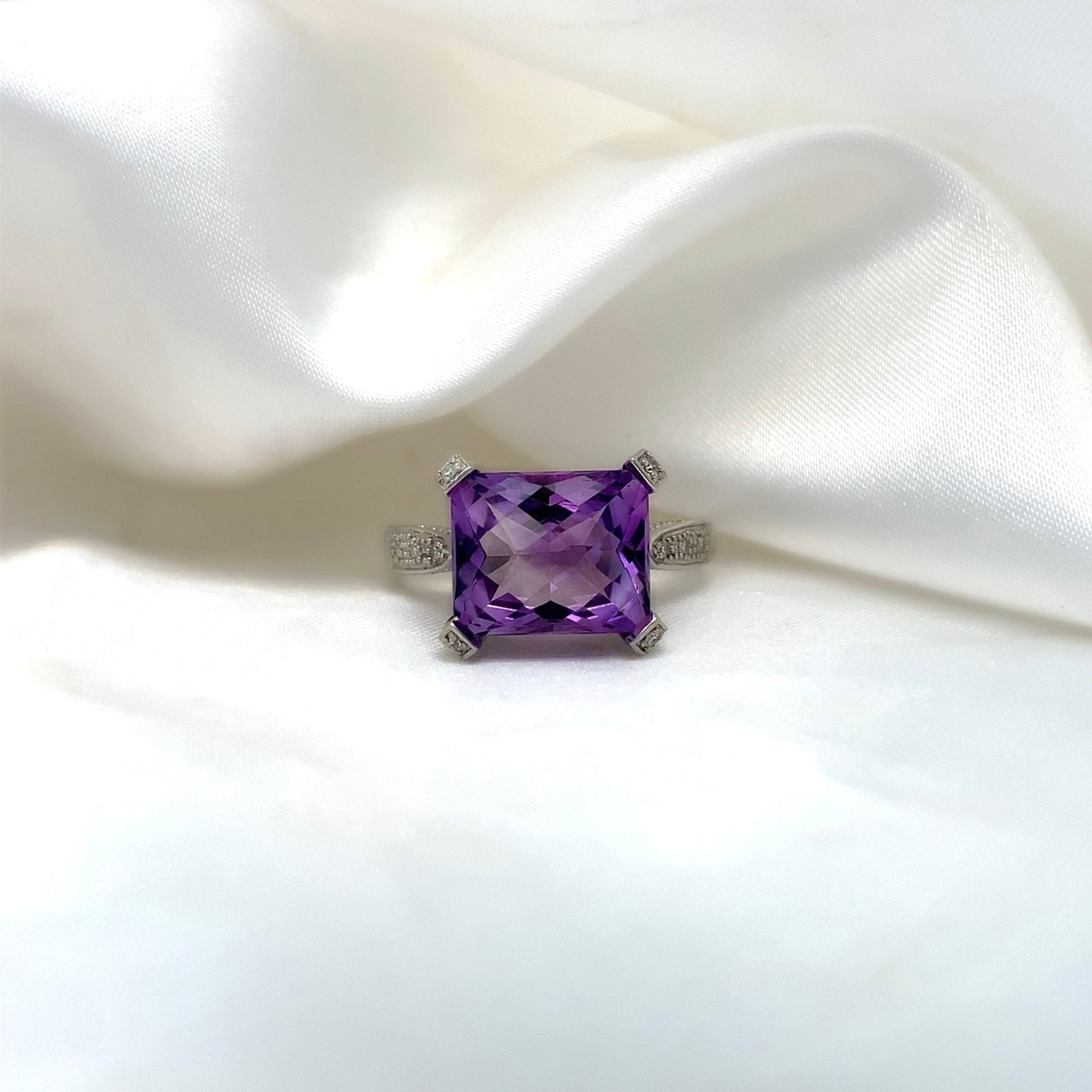 "Bellatrix" - Facated Purple Amethyst Solitaire Unique Engagement Ring in 9ct White Gold - Unique Ring - Ebony Jewellery Chichester - Bespoke by Ebony