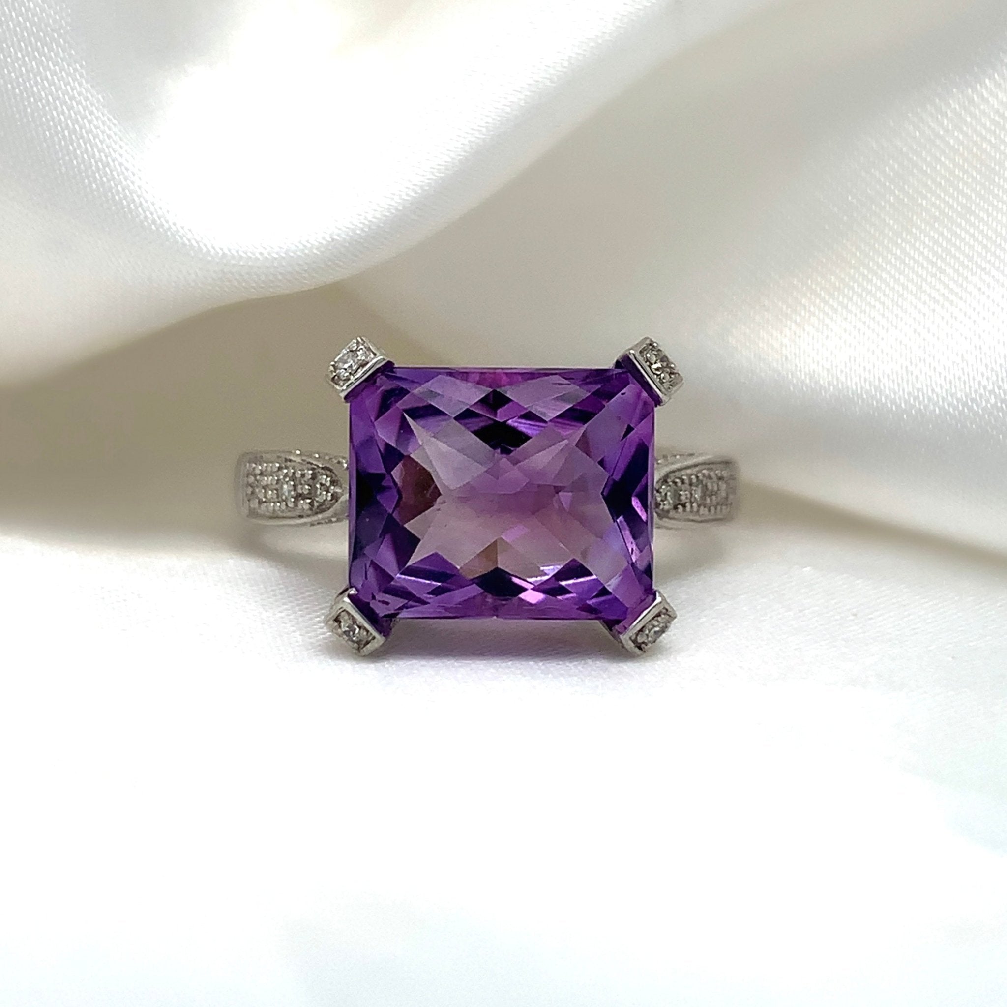 "Bellatrix" - Facated Purple Amethyst Solitaire Unique Engagement Ring in 9ct White Gold - Unique Ring - Ebony Jewellery Chichester - Bespoke by Ebony