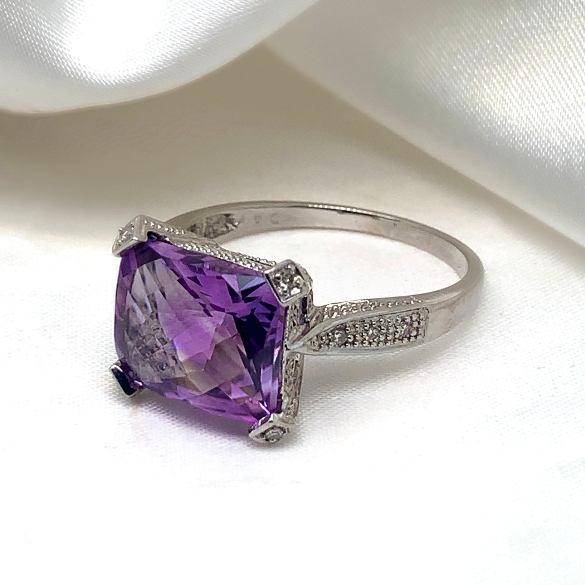 "Bellatrix" - Facated Purple Amethyst Solitaire Unique Engagement Ring in 9ct White Gold - Unique Ring - Ebony Jewellery Chichester - Bespoke by Ebony