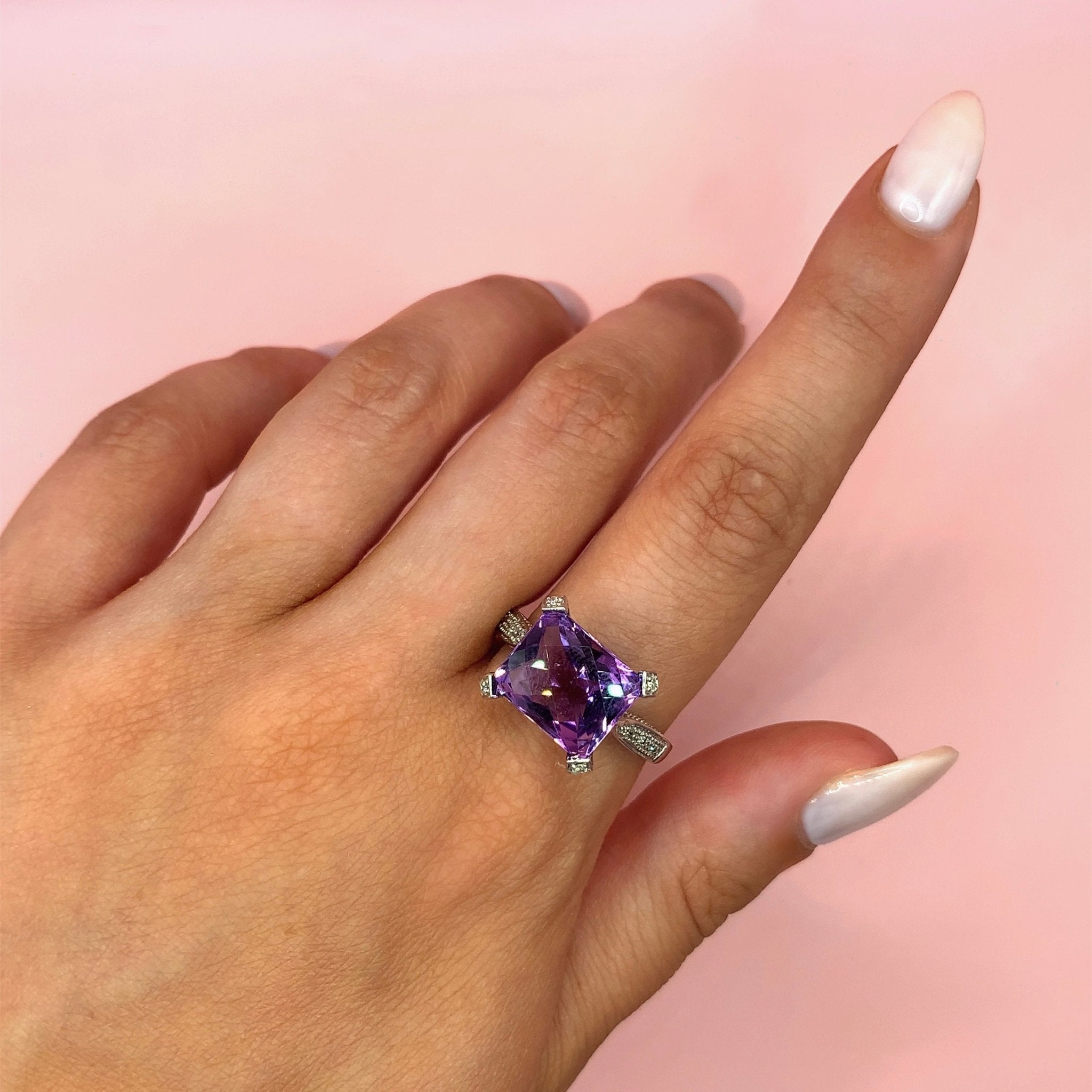 "Bellatrix" - Facated Purple Amethyst Solitaire Unique Engagement Ring in 9ct White Gold - Unique Ring - Ebony Jewellery Chichester - Bespoke by Ebony