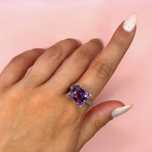 "Bellatrix" - Facated Purple Amethyst Solitaire Unique Engagement Ring in 9ct White Gold - Unique Ring - Ebony Jewellery Chichester - Bespoke by Ebony